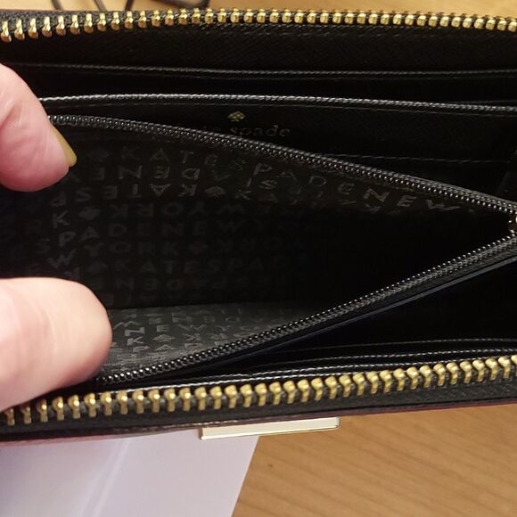 Kate Spade Red Plaid Wallet Saffiano leather zip around - Picture 4 of 12